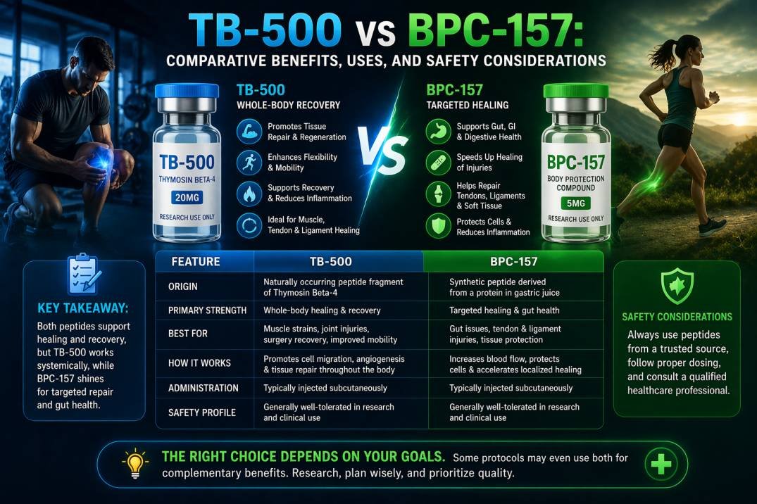 TB-500 vs BPC-157: Comparative Benefits, Uses, and Safety Considerations